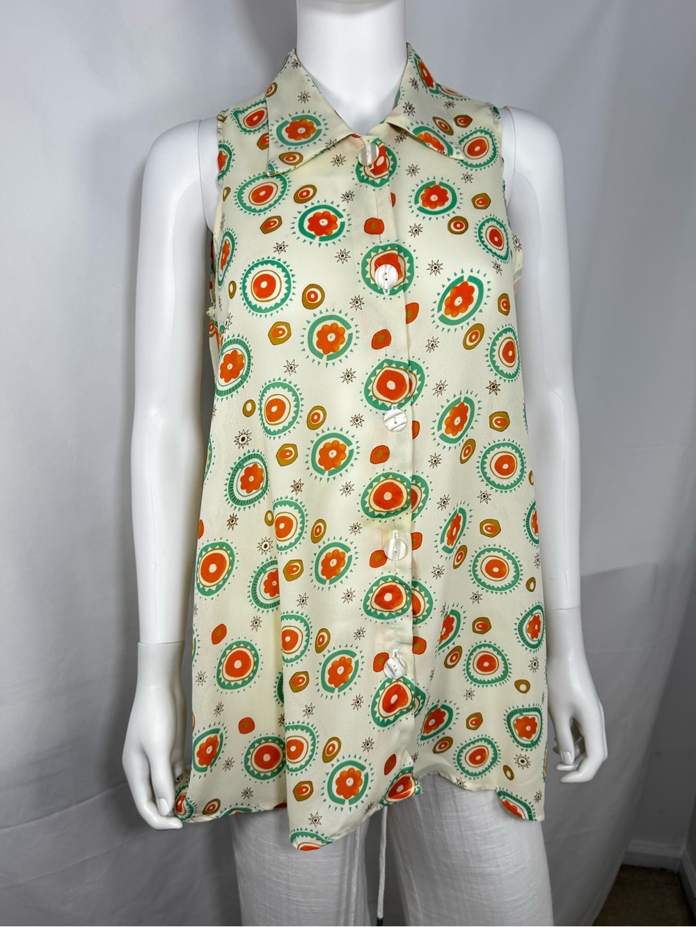 VTG 70s Sports For U Mod Psychedelic Tunic Blouse S